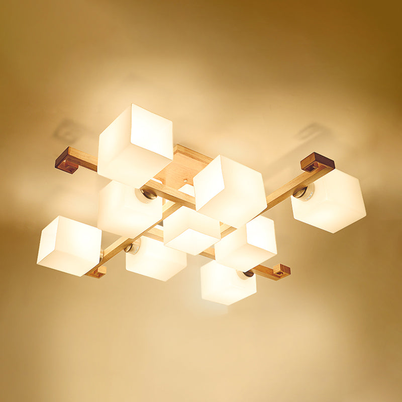 Wooden Geometric Ceiling Fixture in Modern Concise Style Glass Indoor Flush Mount