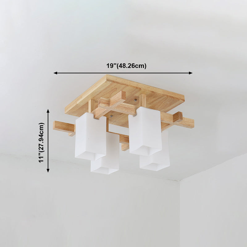 Wooden Geometric Ceiling Fixture in Modern Concise Style Glass Indoor Flush Mount