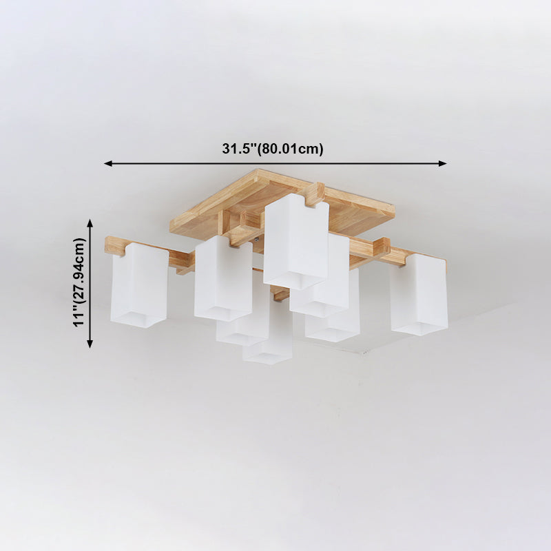 Wooden Geometric Ceiling Fixture in Modern Concise Style Glass Indoor Flush Mount