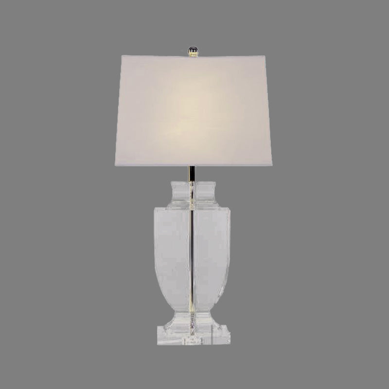 Modern Urn-Shaped Reading Light Hand-Cut Crystal 1 Bulb Fabric Nightstand Lamp in White