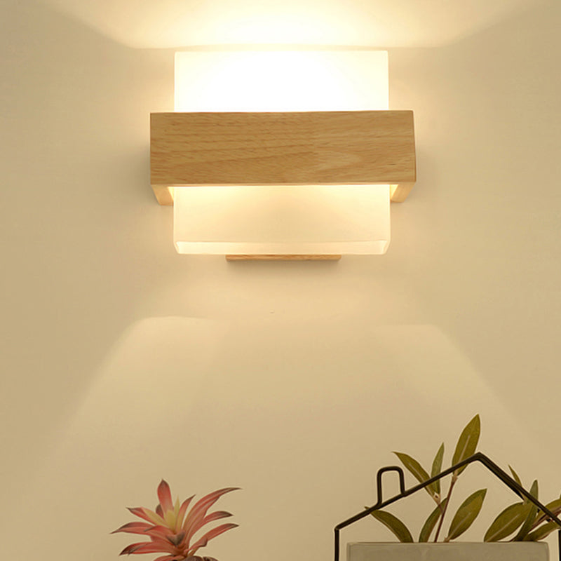 Modern Style Rectangular Wall Sconce Lights Wood 1 Light Wall Mount Lighting