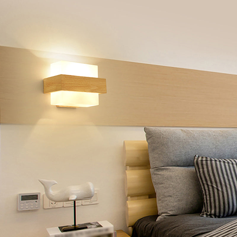 Modern Style Rectangular Wall Sconce Lights Wood 1 Light Wall Mount Lighting
