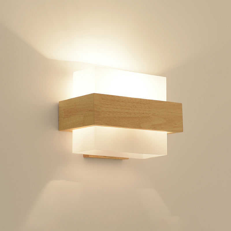 Modern Style Rectangular Wall Sconce Lights Wood 1 Light Wall Mount Lighting