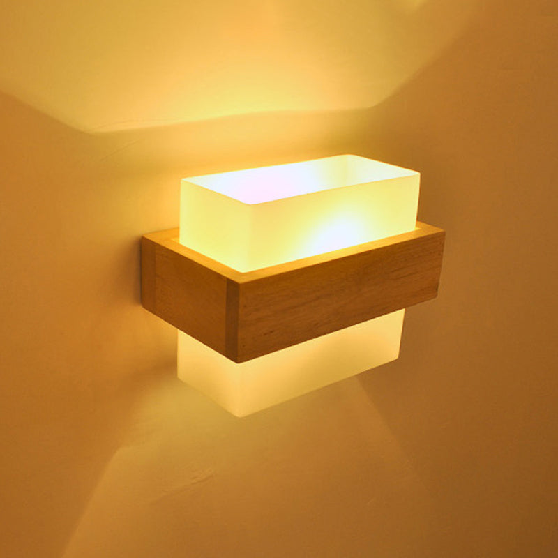 Modern Style Rectangular Wall Sconce Lights Wood 1 Light Wall Mount Lighting