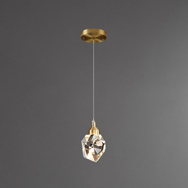 Lampe suspendue géométrique en cuivre dans un pendentif en cristal de style artistique moderne pour chambre à coucher
