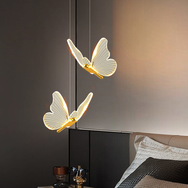 Gouden vlinder led hanglamp in moderne luxe stijl smeedijzeren hangende lamp met acryl schaduw