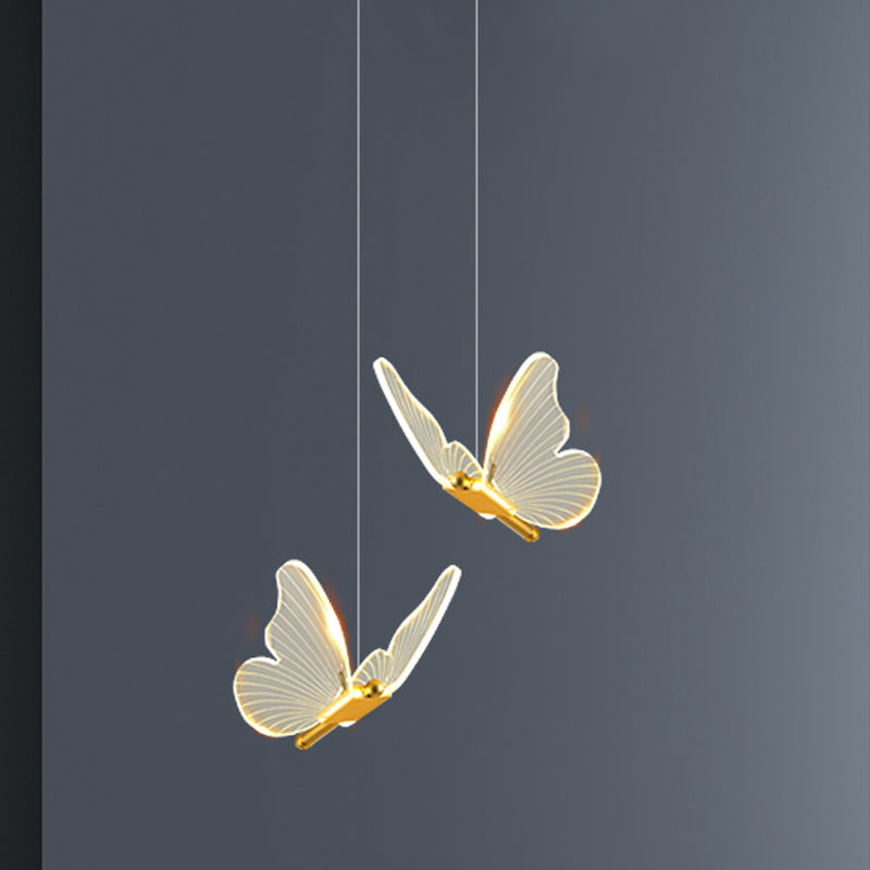 Gouden vlinder led hanglamp in moderne luxe stijl smeedijzeren hangende lamp met acryl schaduw
