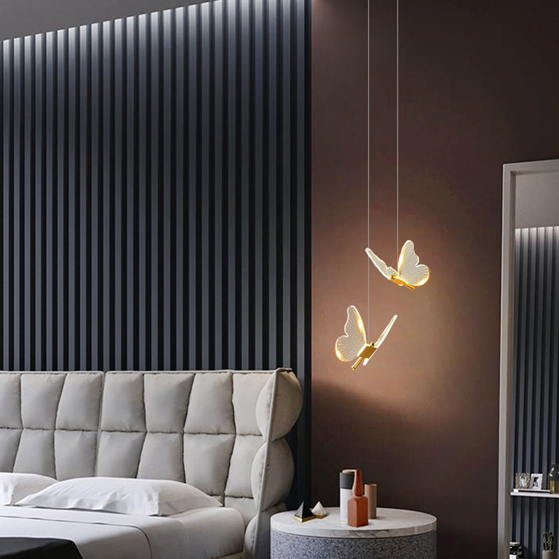 Gouden vlinder led hanglamp in moderne luxe stijl smeedijzeren hangende lamp met acryl schaduw