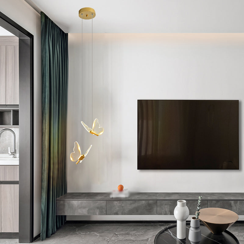 Gouden vlinder led hanglamp in moderne luxe stijl smeedijzeren hangende lamp met acryl schaduw