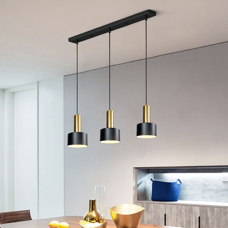Lámpara de metal de electroplacas de luz colgante cilíndrico creativo moderno en negro y dorado