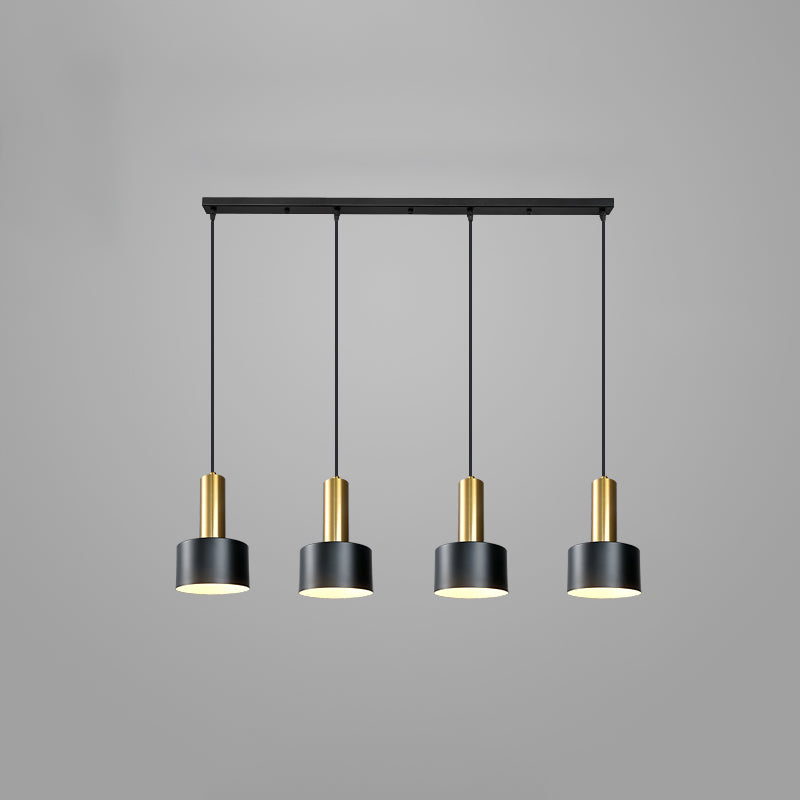 Lámpara de metal de electroplacas de luz colgante cilíndrico creativo moderno en negro y dorado