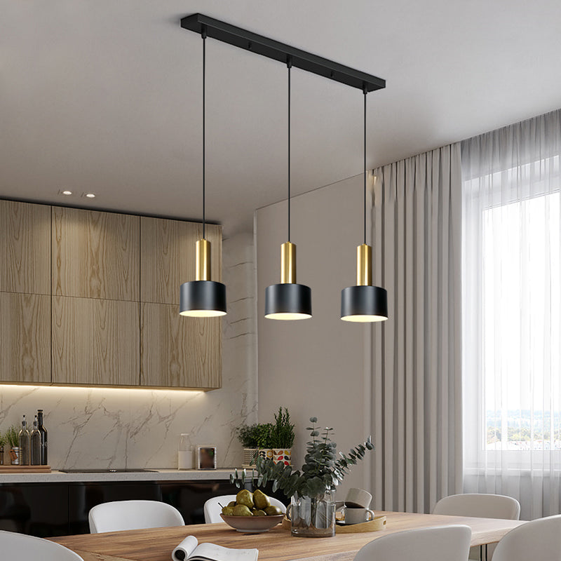 Lámpara de metal de electroplacas de luz colgante cilíndrico creativo moderno en negro y dorado