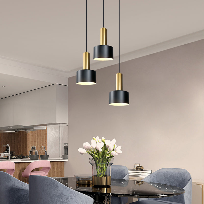 Moderne creatieve cilindrische hanger licht licht elektroplate metalen hangende lamp in zwart en goud