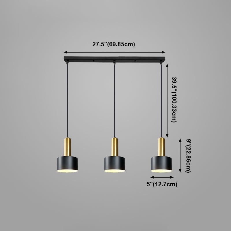 Lámpara de metal de electroplacas de luz colgante cilíndrico creativo moderno en negro y dorado