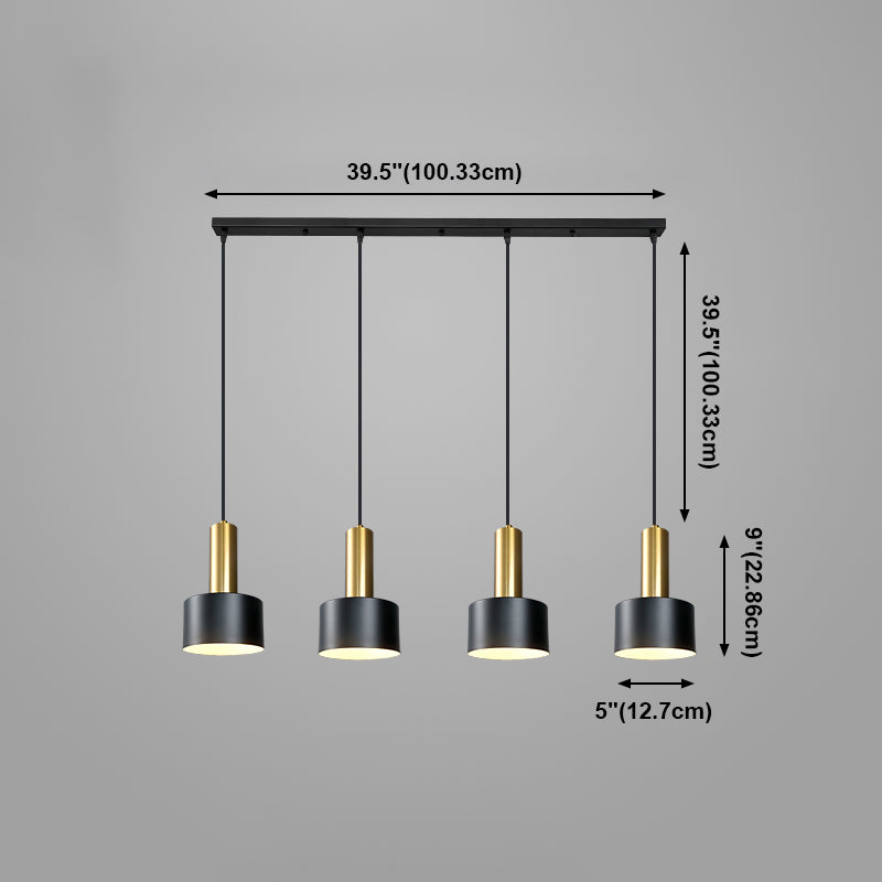 Lámpara de metal de electroplacas de luz colgante cilíndrico creativo moderno en negro y dorado