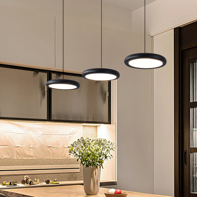 Modern Minimalist LED Pendant Light Frosted Aluminium Circular Hanging Lamp with Acrylic Shade