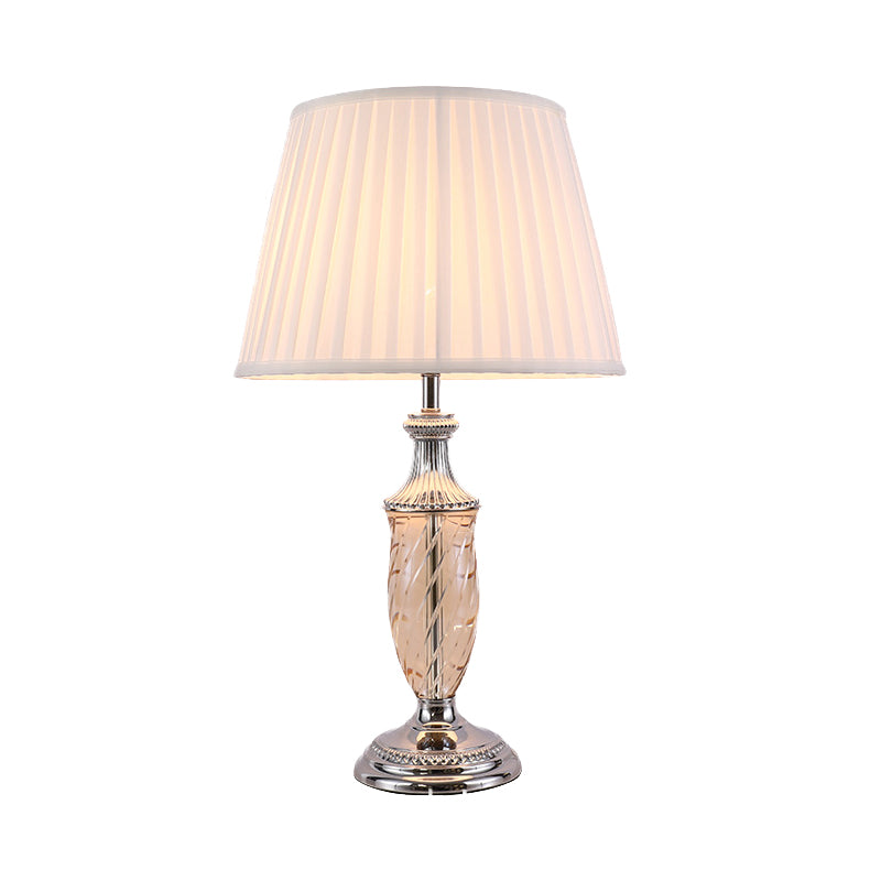 Contemporary 1 Head Task Light Beige Tapered Drum Nightstand Lamp with Fabric Shade