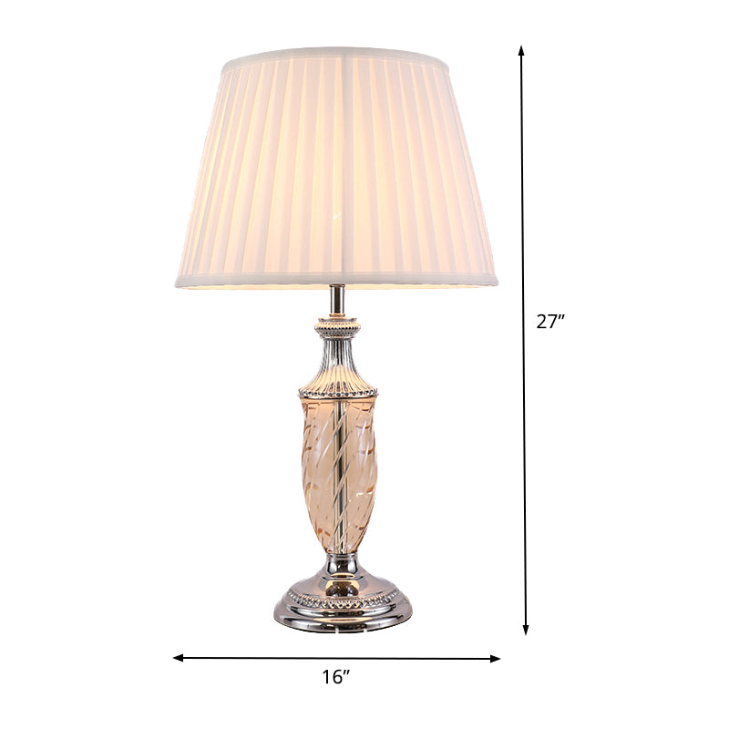 Contemporary 1 Head Task Light Beige Tapered Drum Nightstand Lamp with Fabric Shade