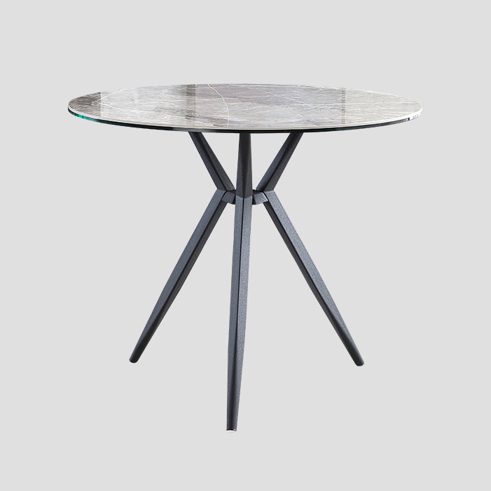 Traditional Luxury Style Dining Table Round Sintered Stone Table with Metal