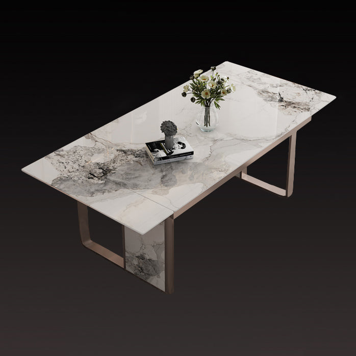 Traditional Luxury Style Dining Table Rectangle Sintered Stone Table with Double Pedestal
