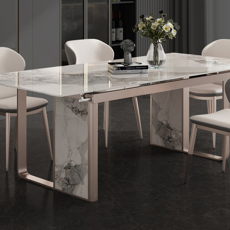 Traditional Luxury Style Dining Table Rectangle Sintered Stone Table with Double Pedestal