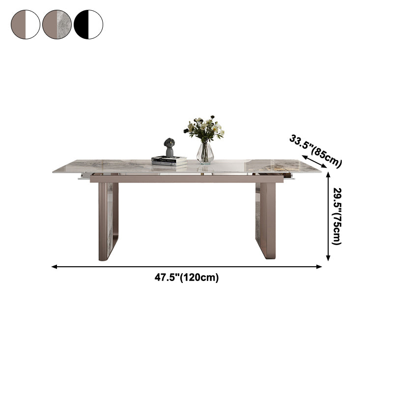 Traditional Luxury Style Dining Table Rectangle Sintered Stone Table with Double Pedestal