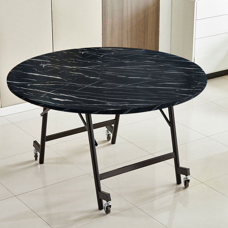 47.2-inch Metal Mid-Century Modern Table Round Wood Top Table with Drop Leaf