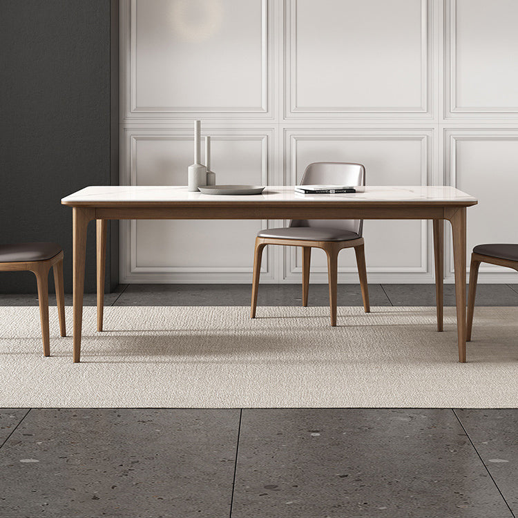 Vast hout midden-eeuwse moderne tafel rechthoekige gesinterde stenen boventafel voor eetkamer