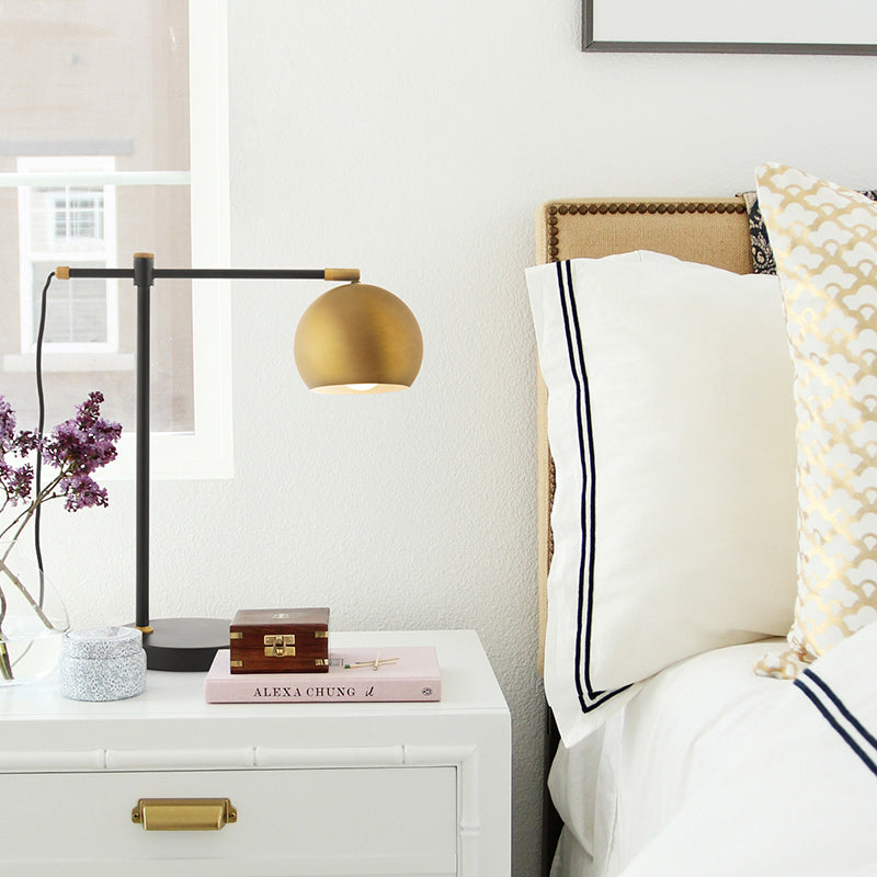 1-Head Bedroom Nightstand Lamp Post-Modern Brass Table Lighting with Globe Metal Shade