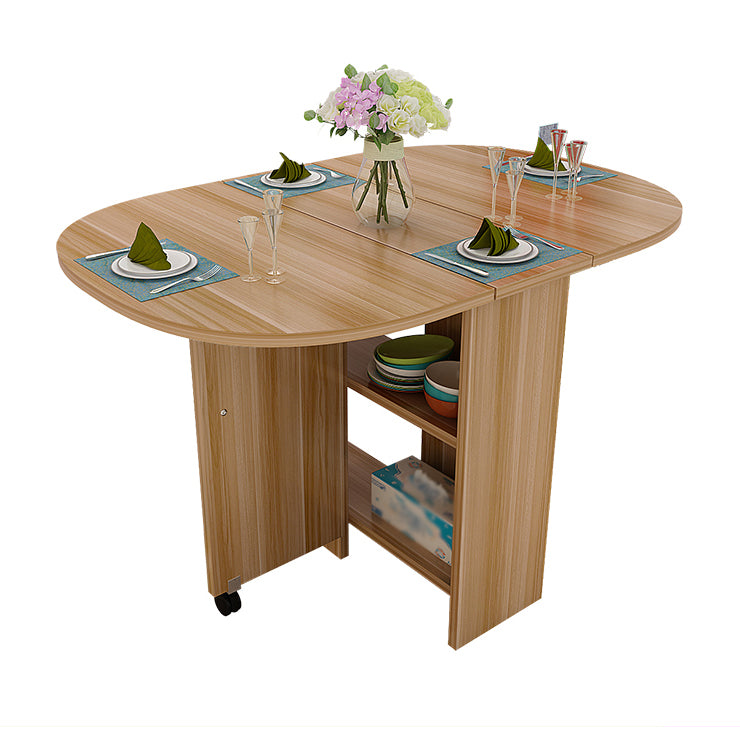 Solid Wood Mid-Century Modern Table Oval Solid Wood Top Table with Drop Leaf