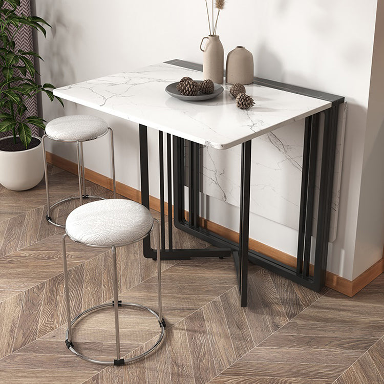 Foldable Artificial Wooden Top Table Extendable Round Kitchen Table with Trestle Base