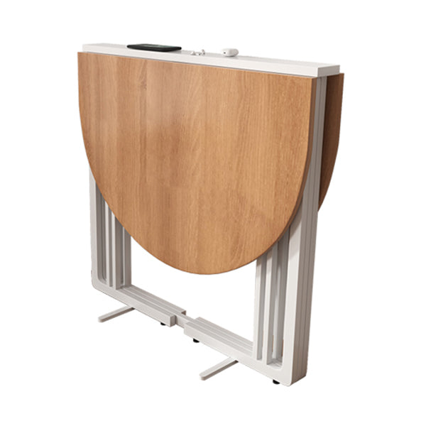 Foldable Artificial Wooden Top Table Extendable Round Kitchen Table with Trestle Base