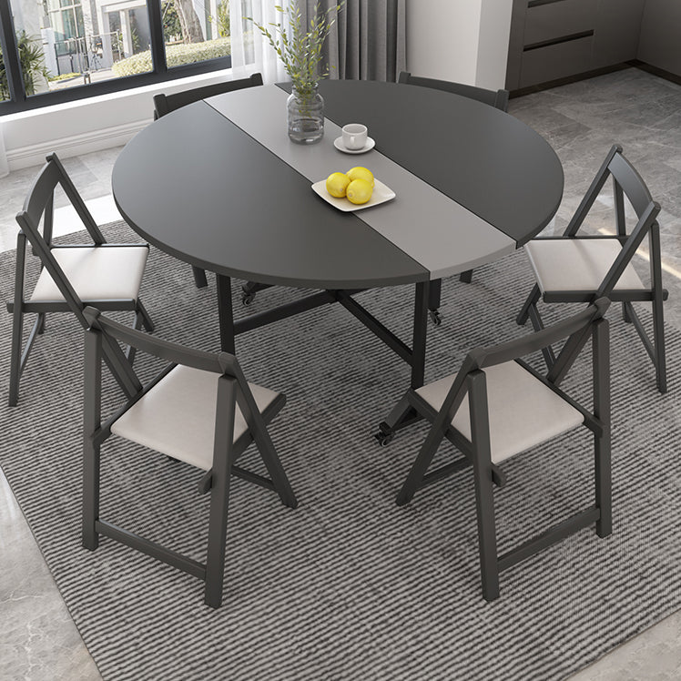 47'' Foldable Artificial Wooden Dining Table Extendable Round Table with Trestle Base