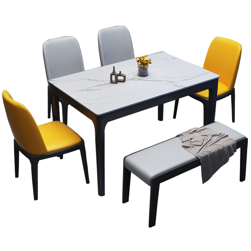 Rechteck Retro moderner Esstisch weißer fester Tisch mit Sinterstein
