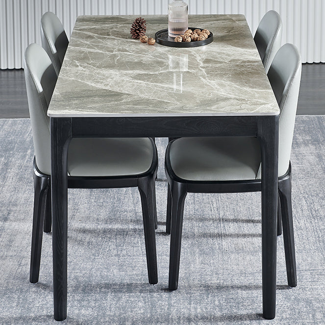 Rectangle Mid-Century Modern Dining Table Two-Color Fixed Table with Sintered Stone