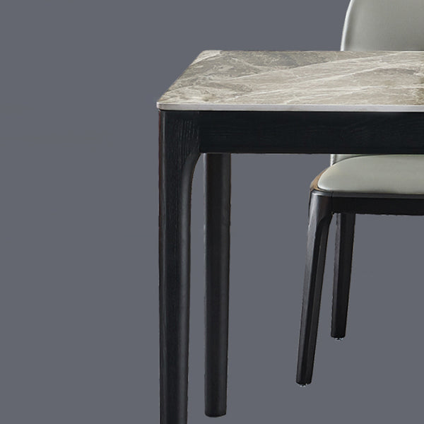 Rectangle Mid-Century Modern Dining Table Two-Color Fixed Table with Sintered Stone