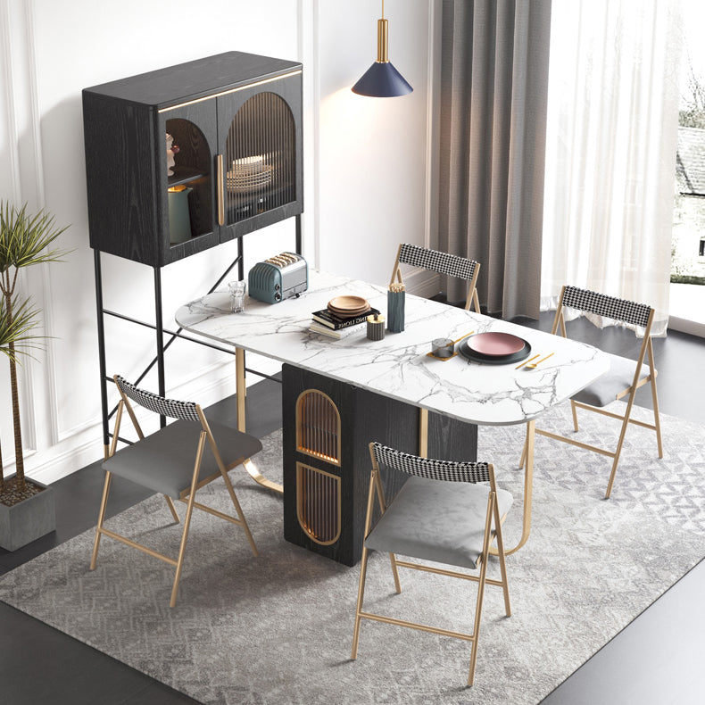 Modern Style Dining Table Sintered Stone White Drop-Leaf 63" Dining Table for Home Use
