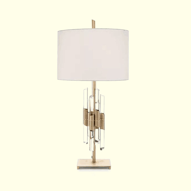 1 Kopf Wohnzimmer Schreibtisch Helles moderne weiße Nachttischlampe mit Zylinderstoffschatten