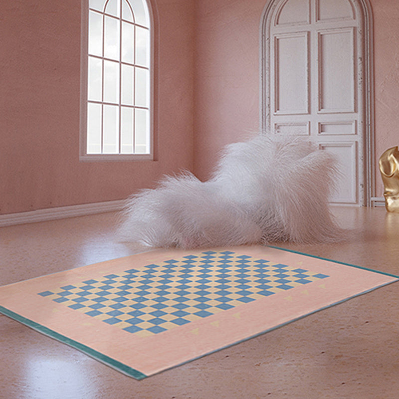 Pink Modern Carpet Plaid Pattern Polyester Area Rug Easy Care Rug for Home Decor