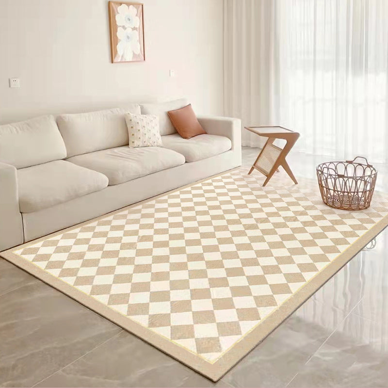 Chic Brown Area Rug Plaid Print Polyester Area Carpet Stain Resistant Rug for Home Decor