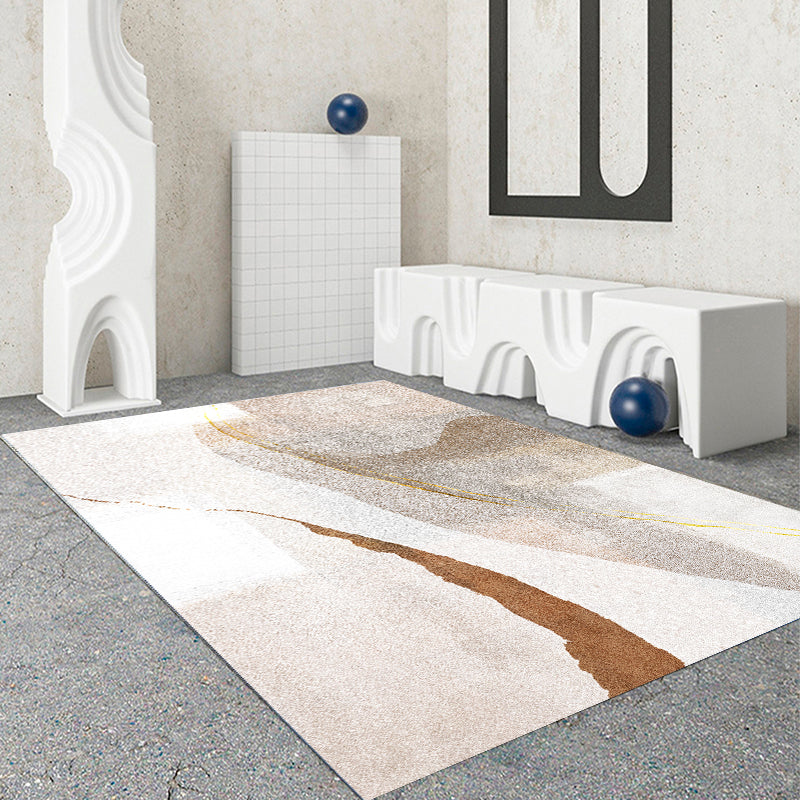 Modern Drawing Room Area Rug Color Block Polyester Area Carpet Non-Slip Backing Area Rug