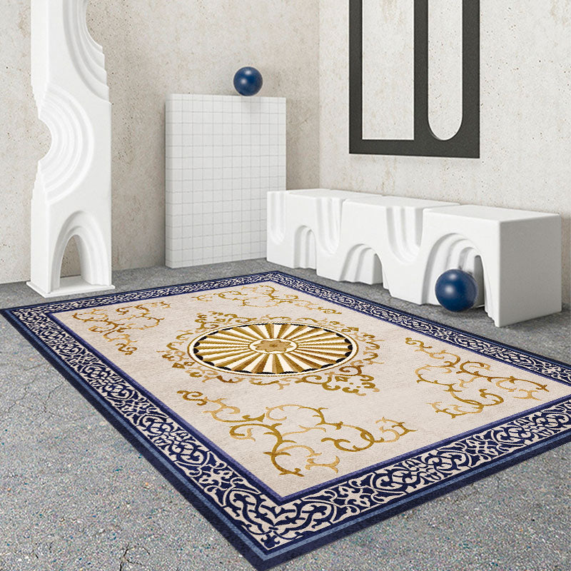 Modern Drawing Room Area Rug Color Block Polyester Area Carpet Non-Slip Backing Area Rug