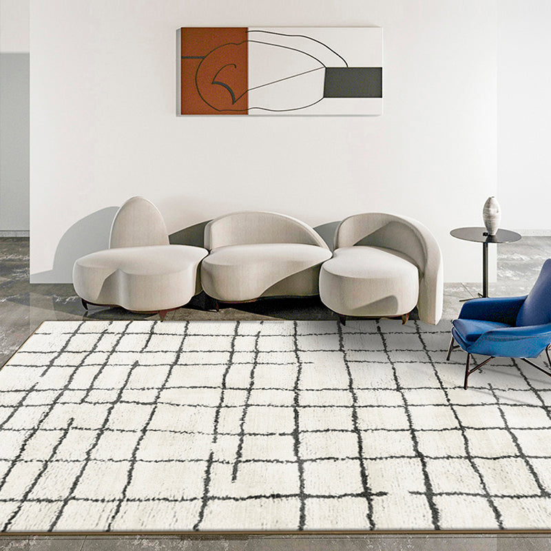 Modern Drawing Room Area Rug Color Block Polyester Area Carpet Non-Slip Backing Area Rug