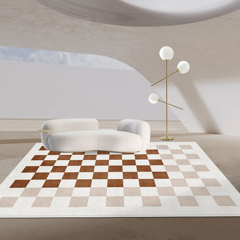 Green Living Room Area Rug Plaid Pattern Polyester Area Carpet Non-Slip Backing Rug