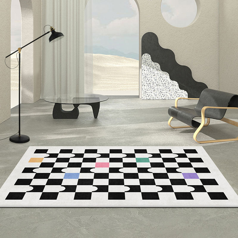 Green Living Room Area Rug Plaid Pattern Polyester Area Carpet Non-Slip Backing Rug