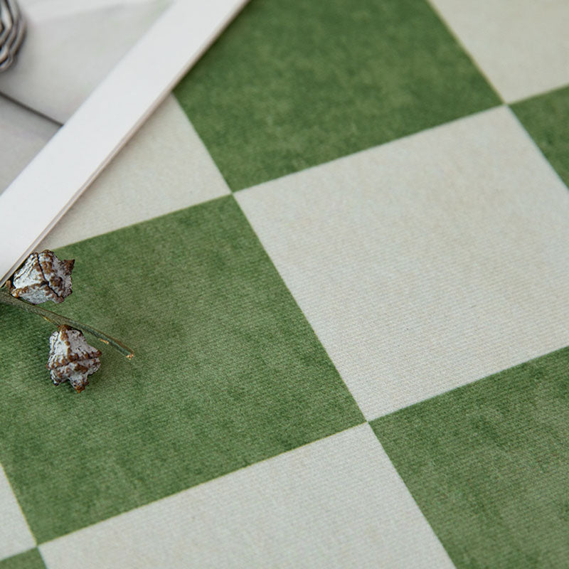 Green Living Room Area Rug Plaid Pattern Polyester Area Carpet Non-Slip Backing Rug