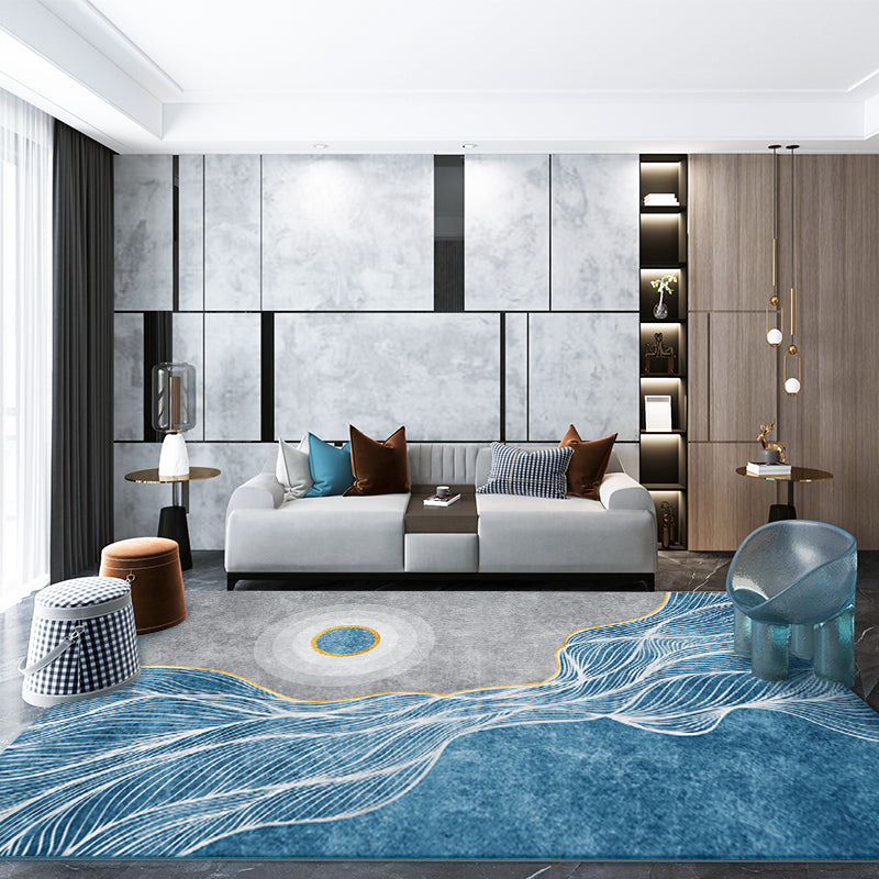 Contemporary Area Carpet Modern Abstract Pattern Rug Polyester Washable Carpet with Non-Slip Backing