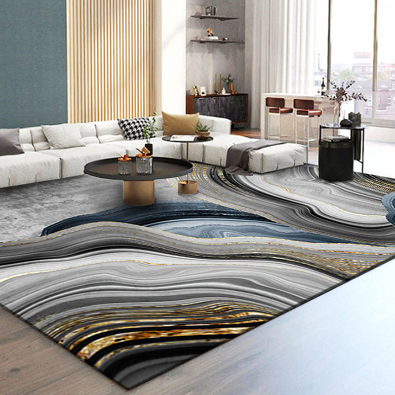 Contemporary Area Carpet Modern Abstract Pattern Rug Polyester Washable Carpet with Non-Slip Backing