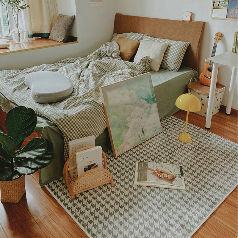 Beige Modern Area Rug Geometric Pattern Polyester Area Carpet Non-Slip Backing Rug for Bedroom