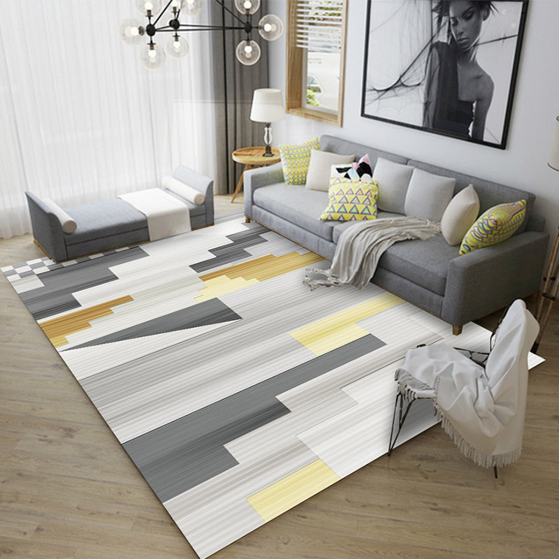 Modern Geometric Carpet Leisure Contrast Panel Area Rug Polyester Carpet with Non-Slip Backing